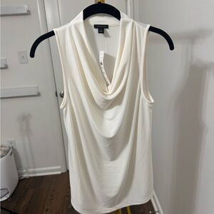 Ann Taylor Cream Draped Sleeveless Blouse